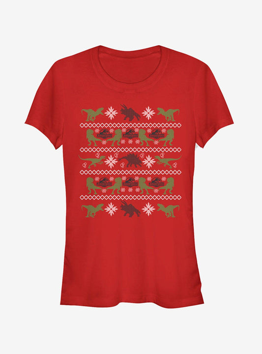Velociraptor Ugly Christmas Sweater Girls T-shirt | Trendy Graphic Tee | Casual Unisex T-shirt