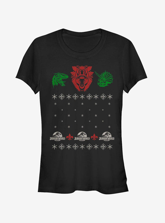 Ugly Christmas Sweater Raptor Girls T-shirt | Trendy Graphic Tee | Casual Unisex T-shirt
