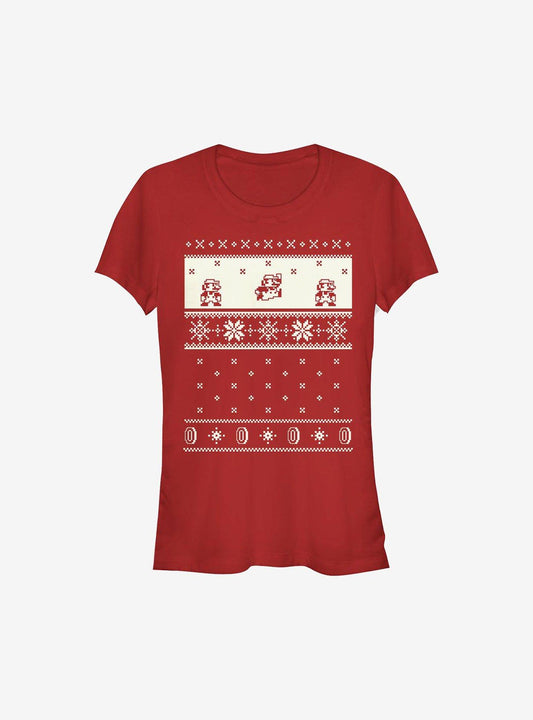 Super Mario Cream Christmas Pattern Girls TShirt T-Shirt | High-Quality Print | Trending Festive Apparel