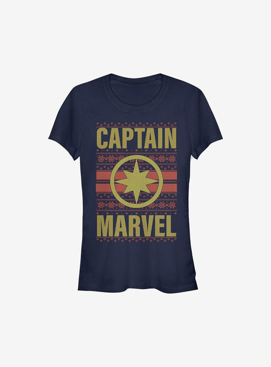 Marvel Captain Marvel Christmas Pattern Sweater Girls T-Shirt T-Shirt – Exclusive Art Edition | Great Gift for Fans