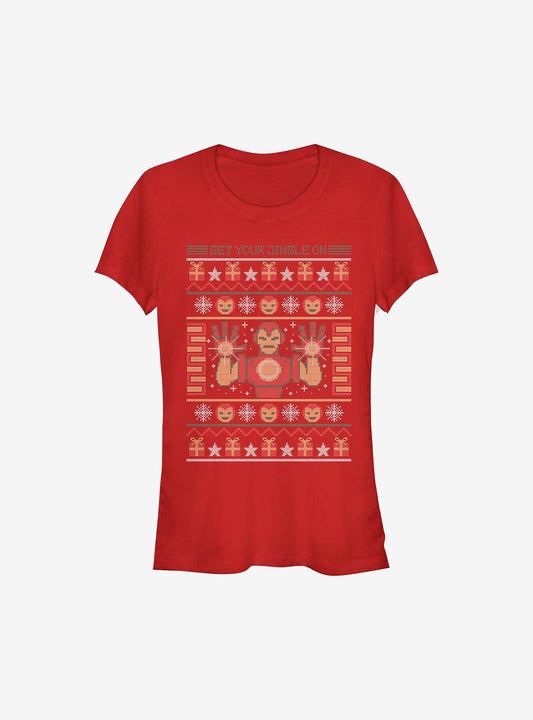 Marvel Iron Man Christmas Pattern Girls T-Shirt T-Shirt – Unique Character Design | Perfect for Daily Wear