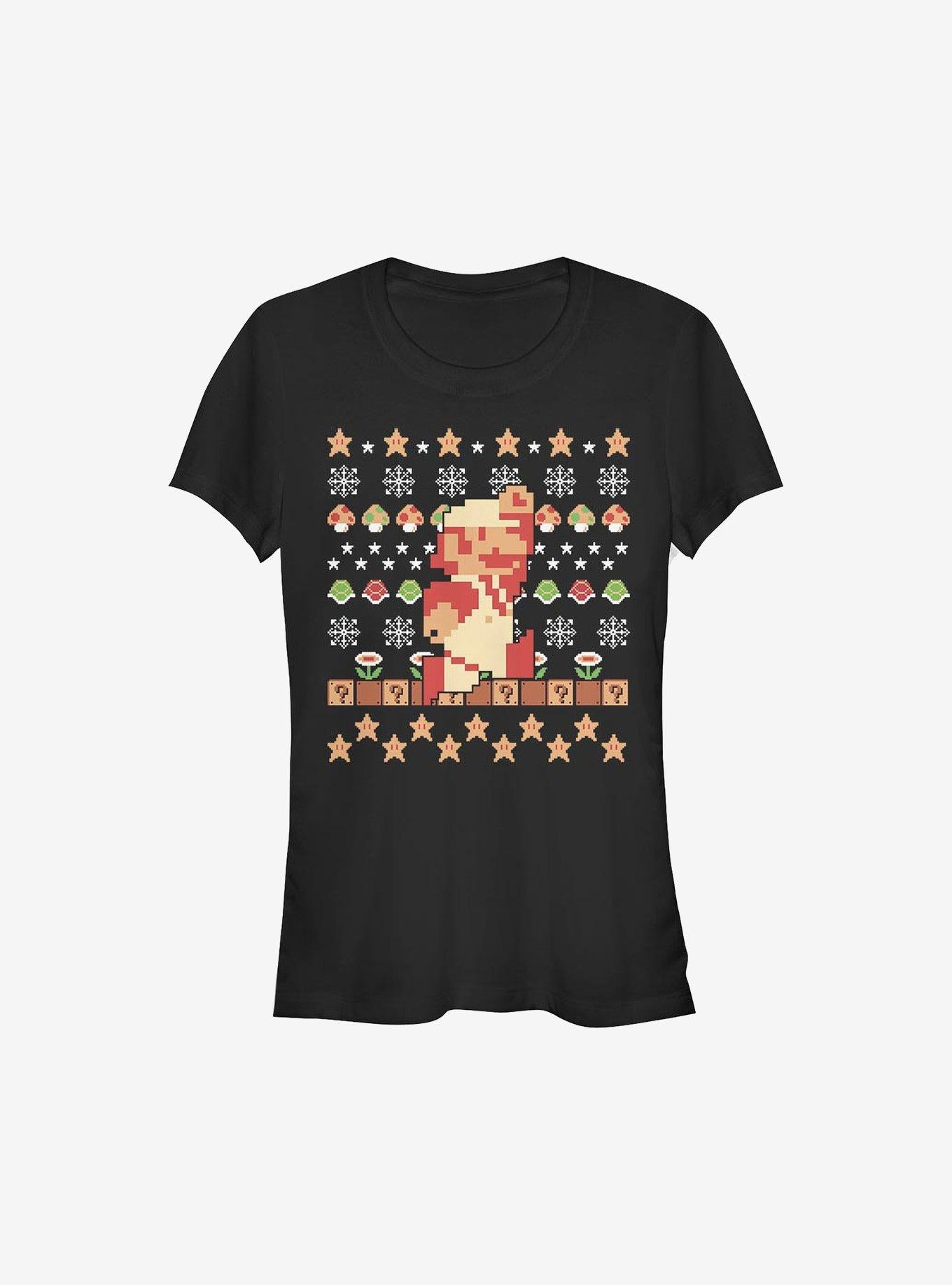 Super Mario Holiday Pixels Christmas Pattern Girls TShirt T-Shirt | Seasonal Must-Have | Top Pick For Gifting