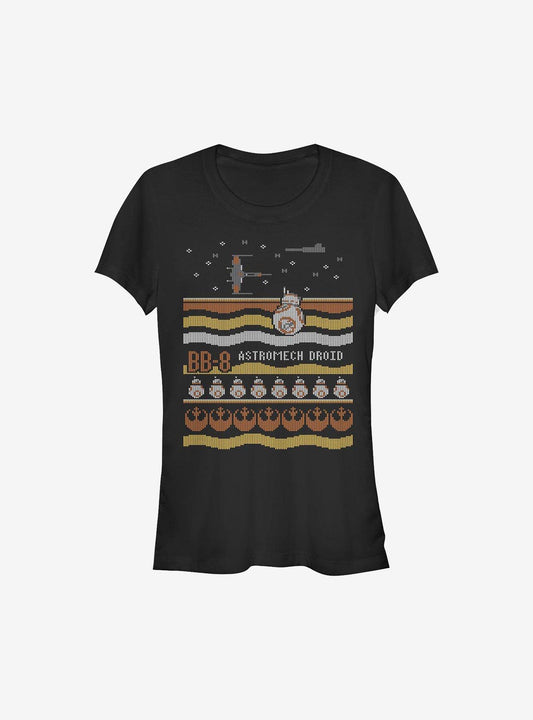 Star Wars Astromech Ugly Christmas Pattern Girls TShirt T-Shirt | Holiday Edition | Great For Christmas Season