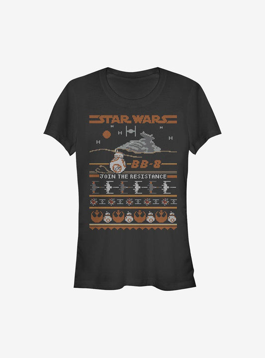 Star Wars BB8 Resistance Ugly Christmas Pattern Sweater Girls TShirt T-Shirt | Holiday Edition | Great For Christmas Season