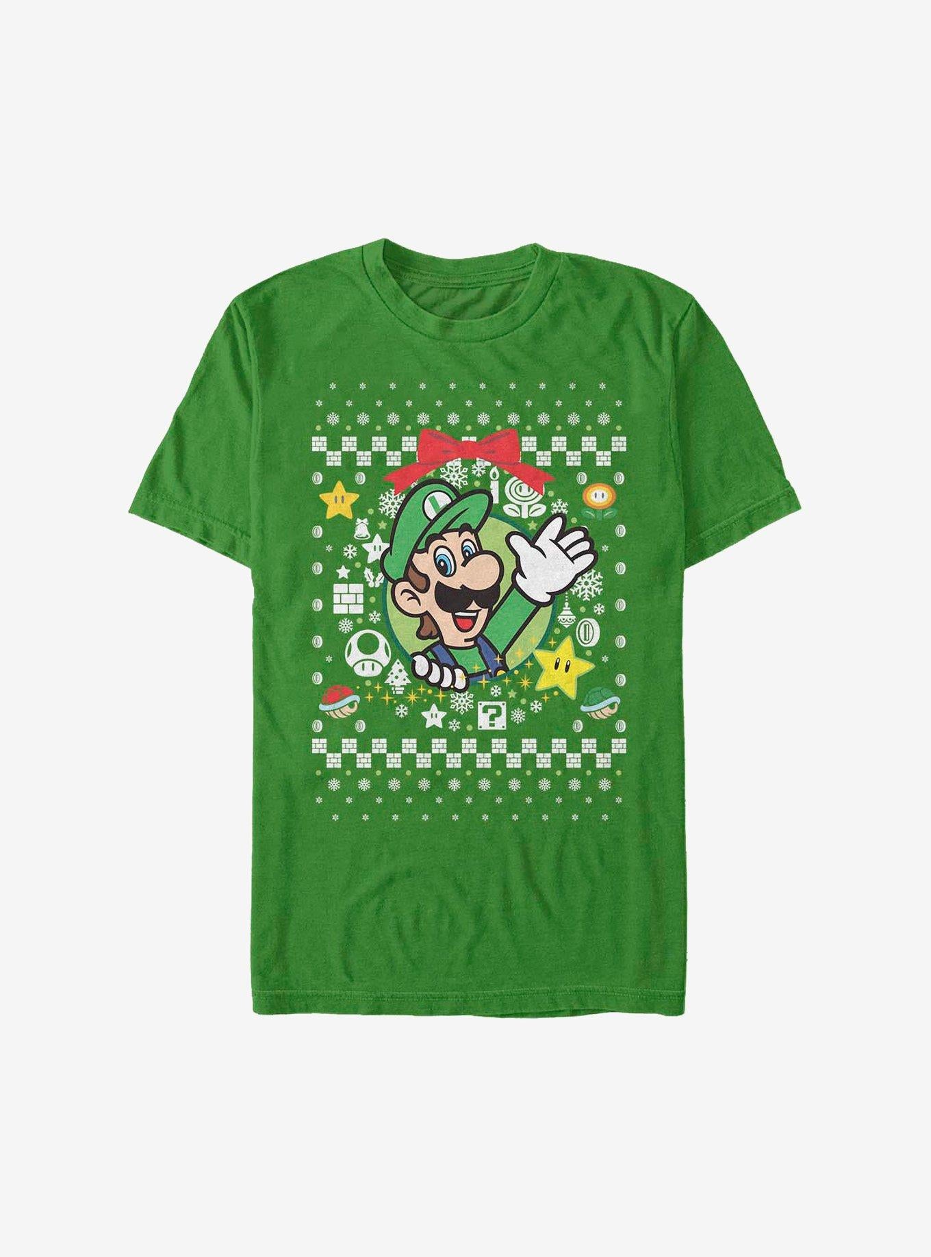 Super Mario Luigi Wreath Christmas Sweater T-shirt | Trendy Graphic Tee | Casual Unisex T-shirt