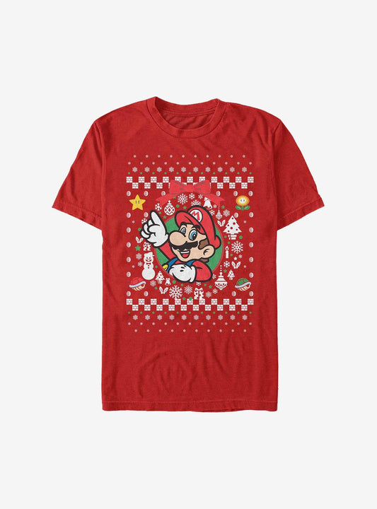 Super Mario Mario Wreath Christmas Sweater T-shirt | Trendy Graphic Tee | Casual Unisex T-shirt