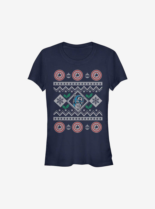 Marvel Captain America Christmas Pattern Sweater Girls TShirt T-Shirt | Top Trending Graphic | Perfect For Daily Wear