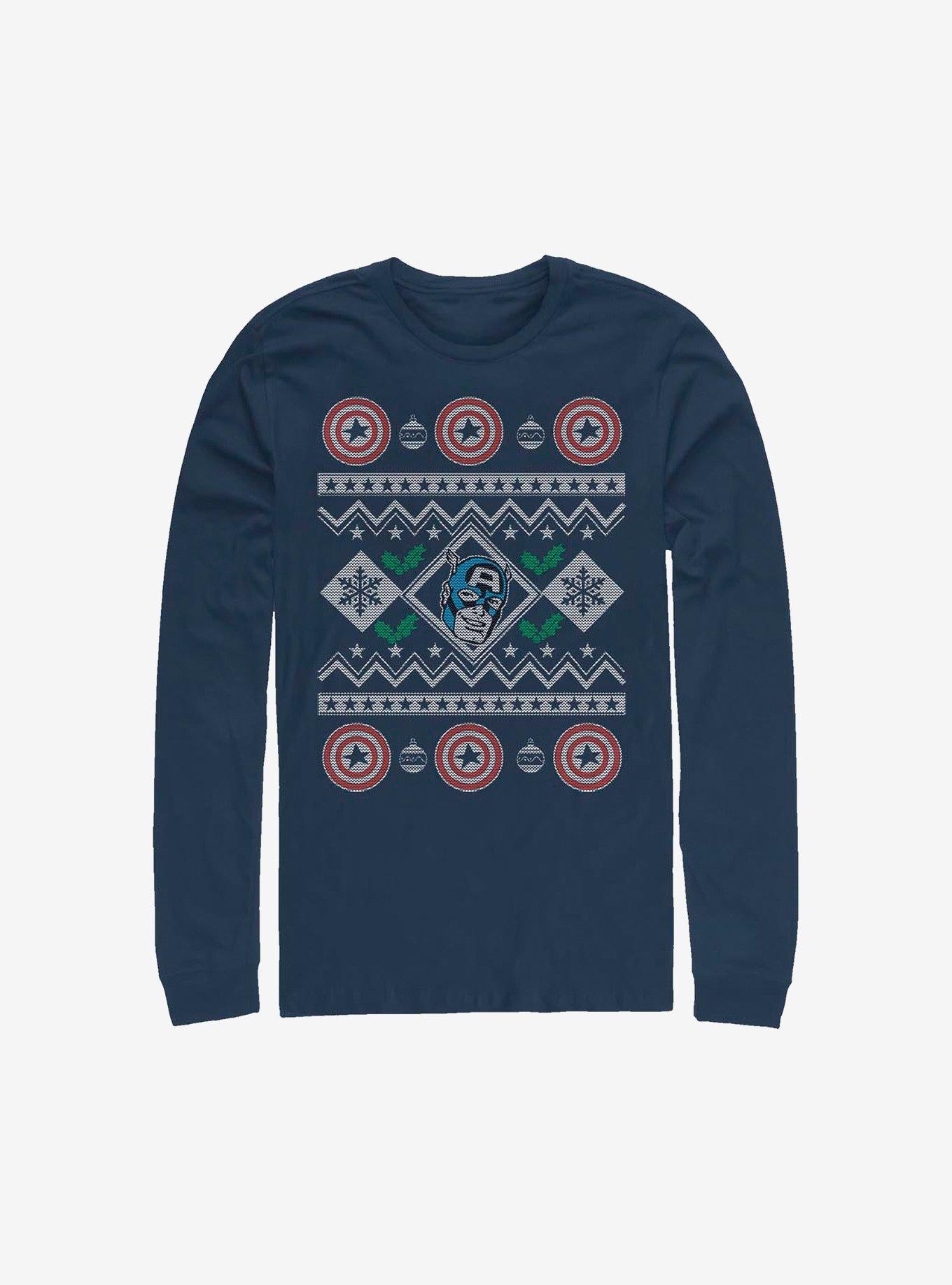 Marvel Captain America Christmas Pattern Sweater LongSleeve TShirt T-Shirt | Premium Graphic | Great For Christmas Season