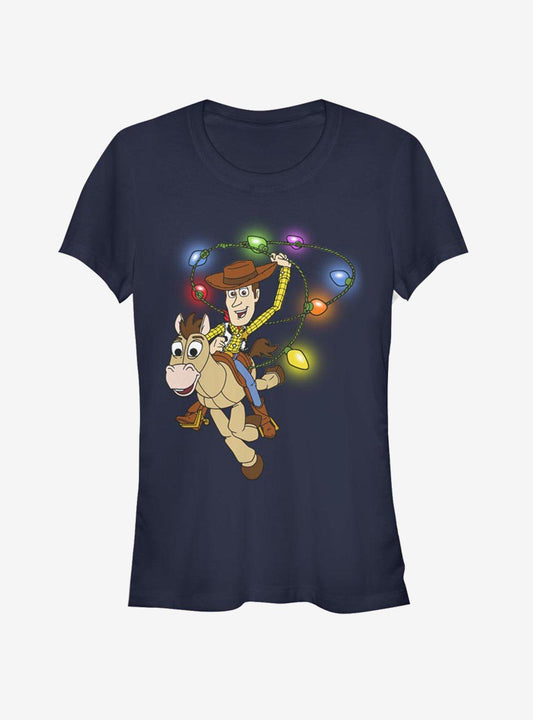 Disney Toy Story Woody Christmas Light Lasso Girls TShirt T-Shirt | Vintage Christmas Look | Perfect For Daily Wear