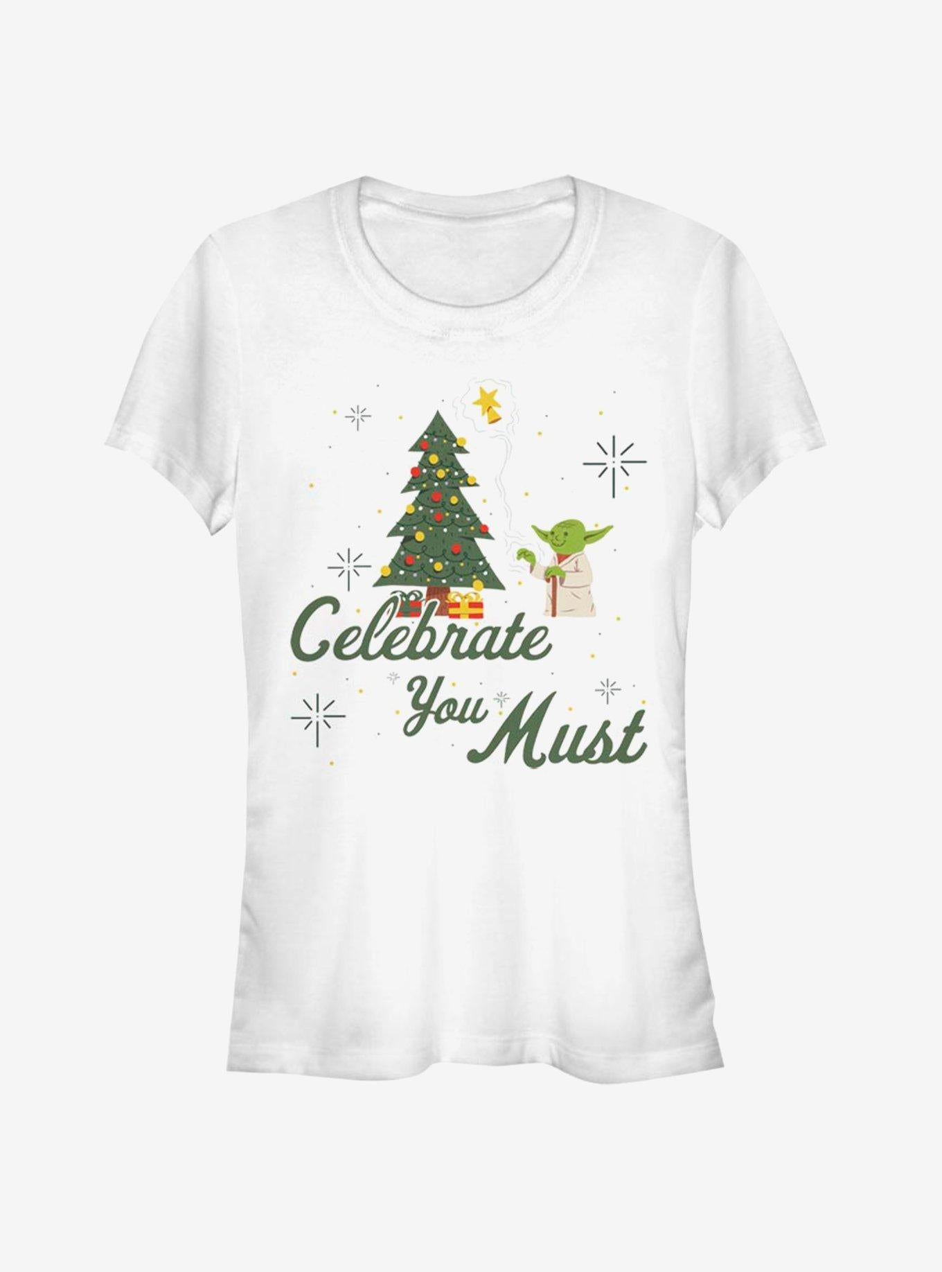 Star Wars Yoda Celebrate You Must Christmas Girls TShirt T-Shirt | Vintage Christmas Look | Trending Festive Apparel