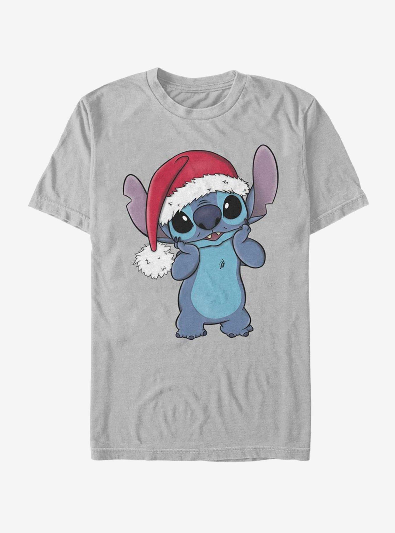 Disney Lilo Stitch Holiday Stitch Wearing Santa Hat TShirt T-Shirt | Seasonal Must-Have | Great For Christmas Season