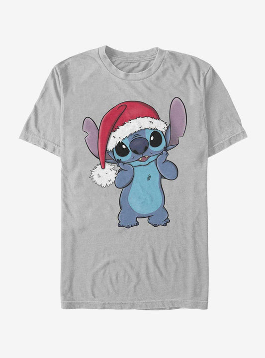 Disney Lilo Stitch Holiday Stitch Wearing Santa Hat TShirt T-Shirt | Seasonal Must-Have | Great For Christmas Season