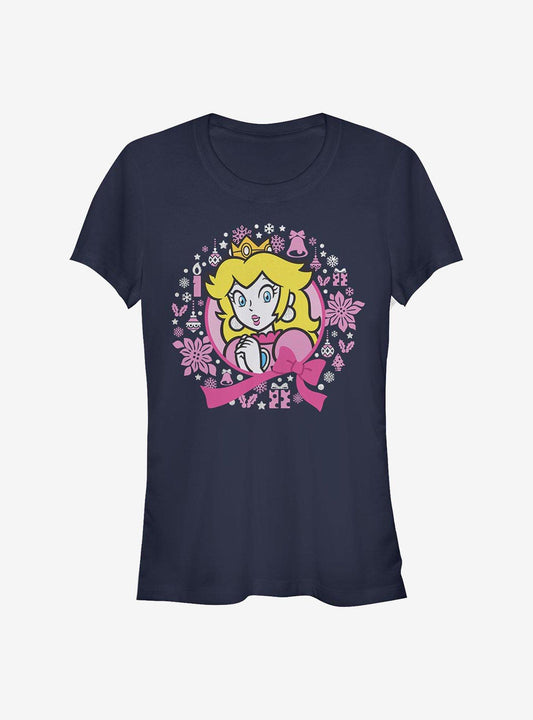 Nintendo Mario Peach Christmas Girls TShirt T-Shirt | Cute Festive Style | Great For Christmas Season