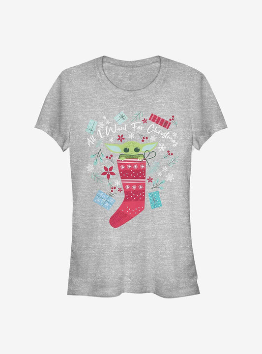 Star Wars The Mandalorian The Child All I Want For Christmas Girls TShirt T-Shirt | Holiday Edition | Great For Christmas Season