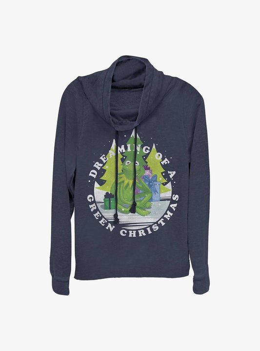 Disney The Muppets Dreaming Of Green Christmas Cowlneck LongSleeve Girls TShirt T-Shirt | Fan Favorite Artwork | Perfect Holiday Gift