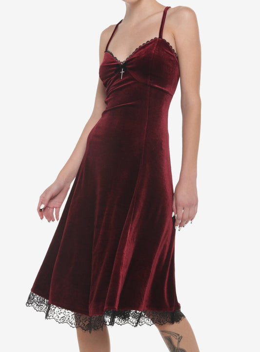Burgundy Velvet Slip Midi Dress Dress | Printed Dress | Fashion Outfit | Soft Comfortable Wear