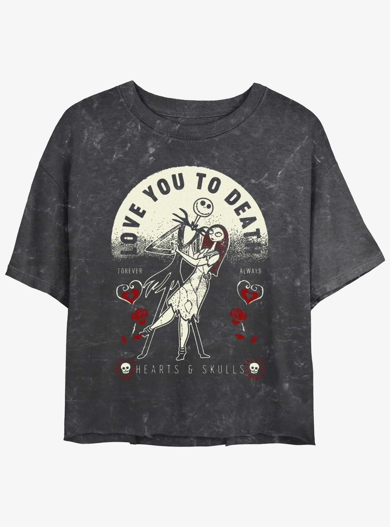 The Nightmare Before Christmas Jack Sally Love You To Death Mineral Wash Girls Crop TShirt T-Shirt | High-Quality Print | Perfect For Daily Wear