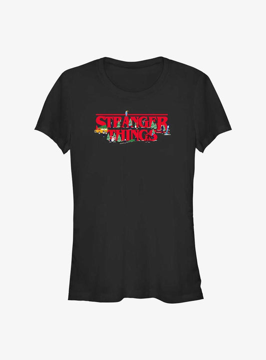Stranger Things Christmas Scene Logo Girls TShirt T-Shirt | Best-Selling Design | Perfect For Daily Wear