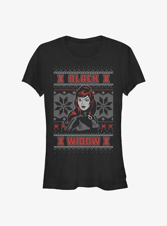 Marvel Black Widow Ugly Christmas Girls TShirt T-Shirt | Holiday Edition | Great For Christmas Season