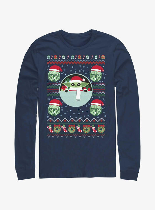 Star Wars The Mandalorian Grogu Ugly Christmas Long-sleeve T-shirt | Trendy Graphic Tee | Casual Unisex T-shirt