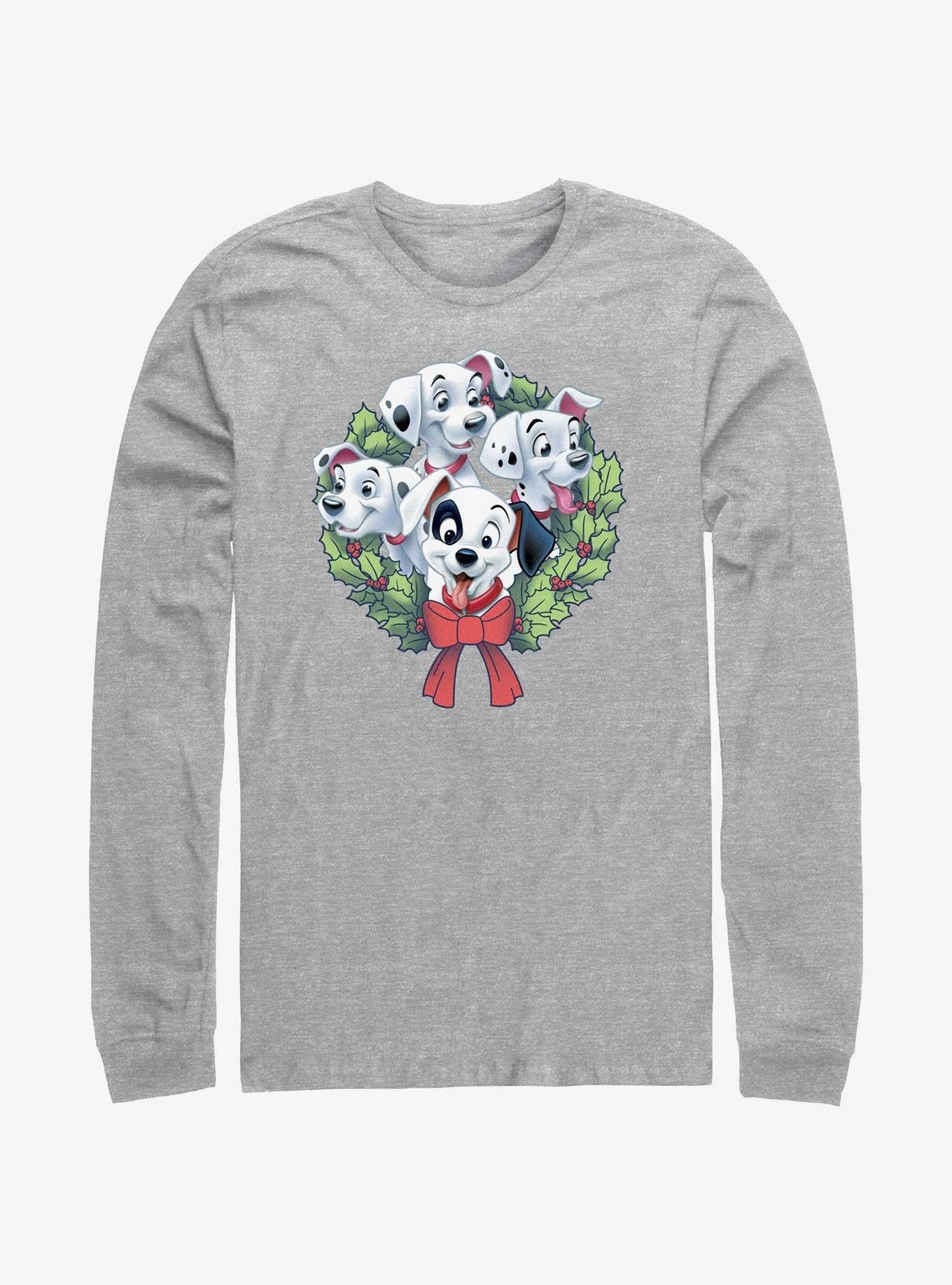 Disney 101 Dalmatians Puppy Christmas Wreath LongSleeve TShirt T-Shirt | Fan Favorite Artwork | Trending Festive Apparel