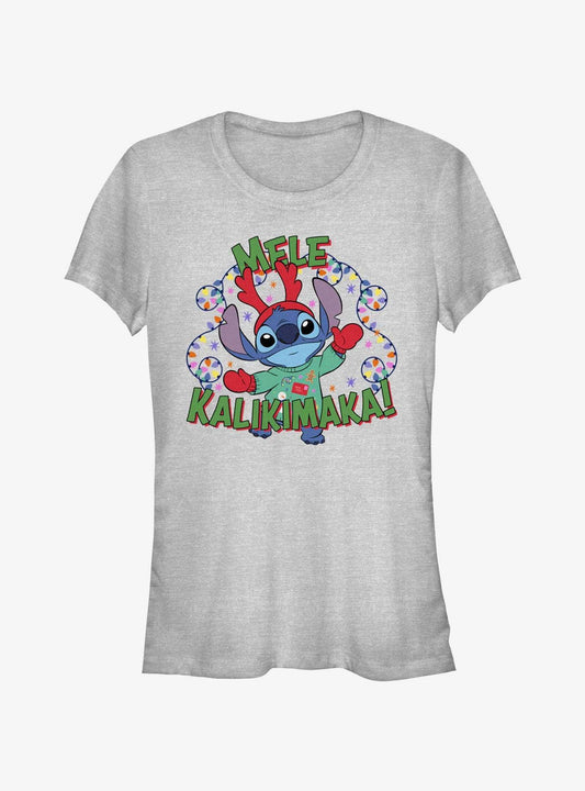 Disney Lilo Stitch Mele Kalikimaka Merry Christmas in Hawaiian Girls TShirt T-Shirt | Seasonal Must-Have | Perfect Holiday Gift