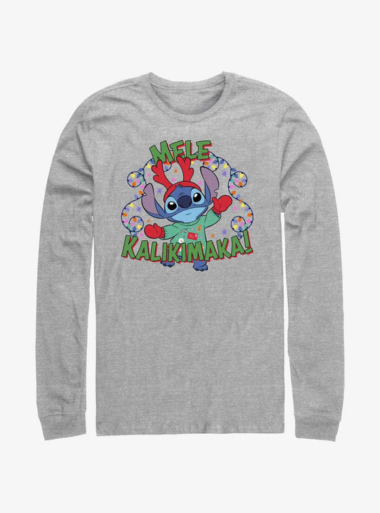 Disney Lilo Stitch Mele Kalikimaka Merry Christmas in Hawaiian LongSleeve TShirt T-Shirt | Vintage Christmas Look | Perfect For Daily Wear