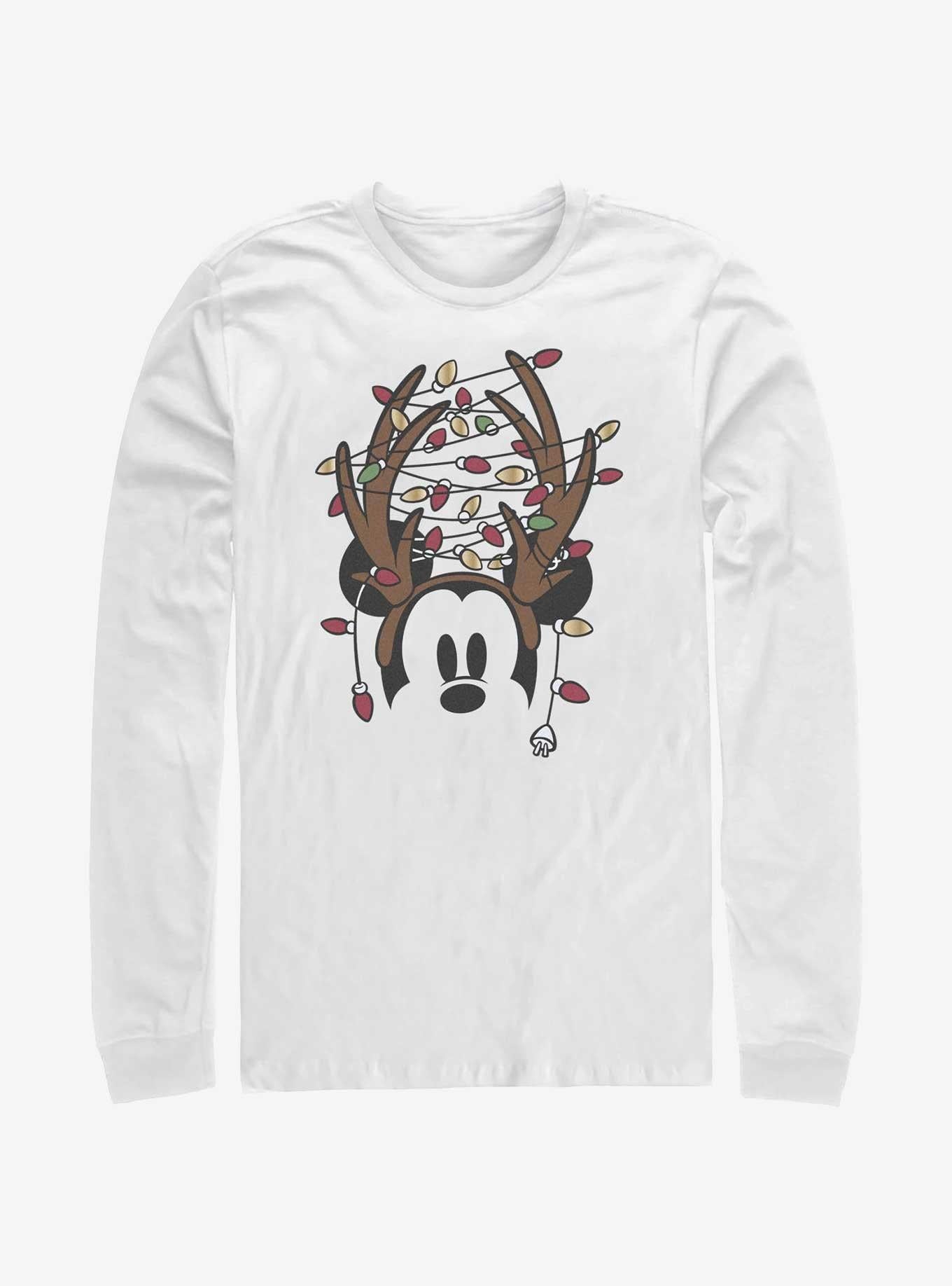 Disney Mickey Mouse Christmas Light Antlers LongSleeve TShirt T-Shirt | Fan Favorite Artwork | Great For Christmas Season