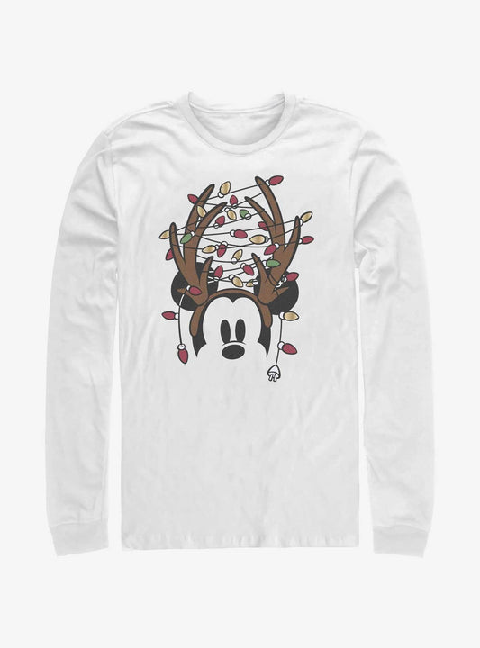 Disney Mickey Mouse Christmas Light Antlers LongSleeve TShirt T-Shirt | Fan Favorite Artwork | Great For Christmas Season