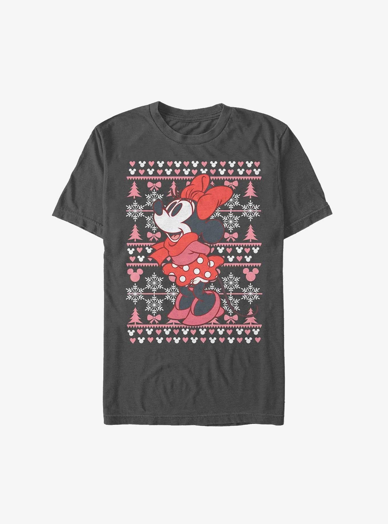 Disney Minnie Mouse Holiday Sweater Extra Soft T-shirt | Trendy Graphic Tee | Casual Unisex T-shirt