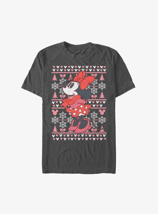 Disney Minnie Mouse Holiday Sweater Extra Soft T-shirt | Trendy Graphic Tee | Casual Unisex T-shirt