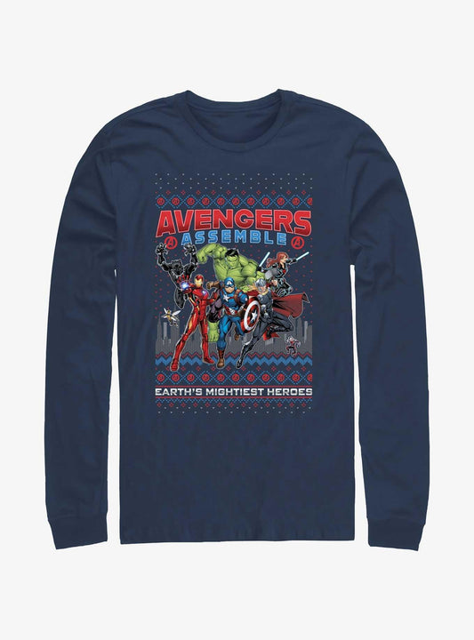 Marvel Avengers Assemble Ugly Christmas LongSleeve TShirt T-Shirt | Fan Favorite Artwork | Top Pick For Gifting