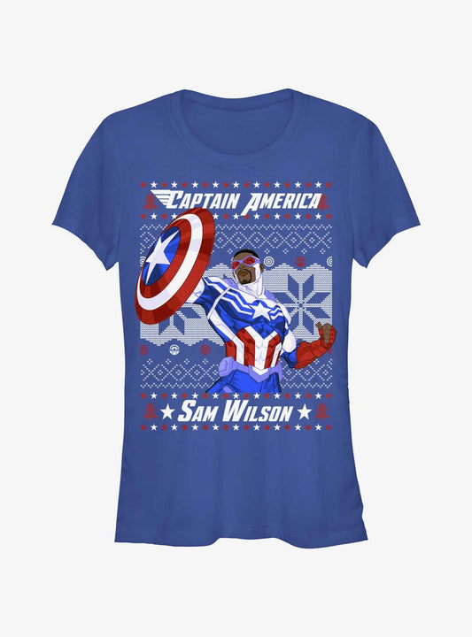 Marvel Captain America Sam Wilson Ugly Christmas Girls TShirt T-Shirt | High-Quality Print | Trending Festive Apparel