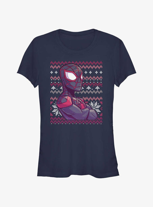 Marvel SpiderMan Miles Morales Ugly Christmas Girls TShirt T-Shirt | Top Trending Graphic | Trending Festive Apparel