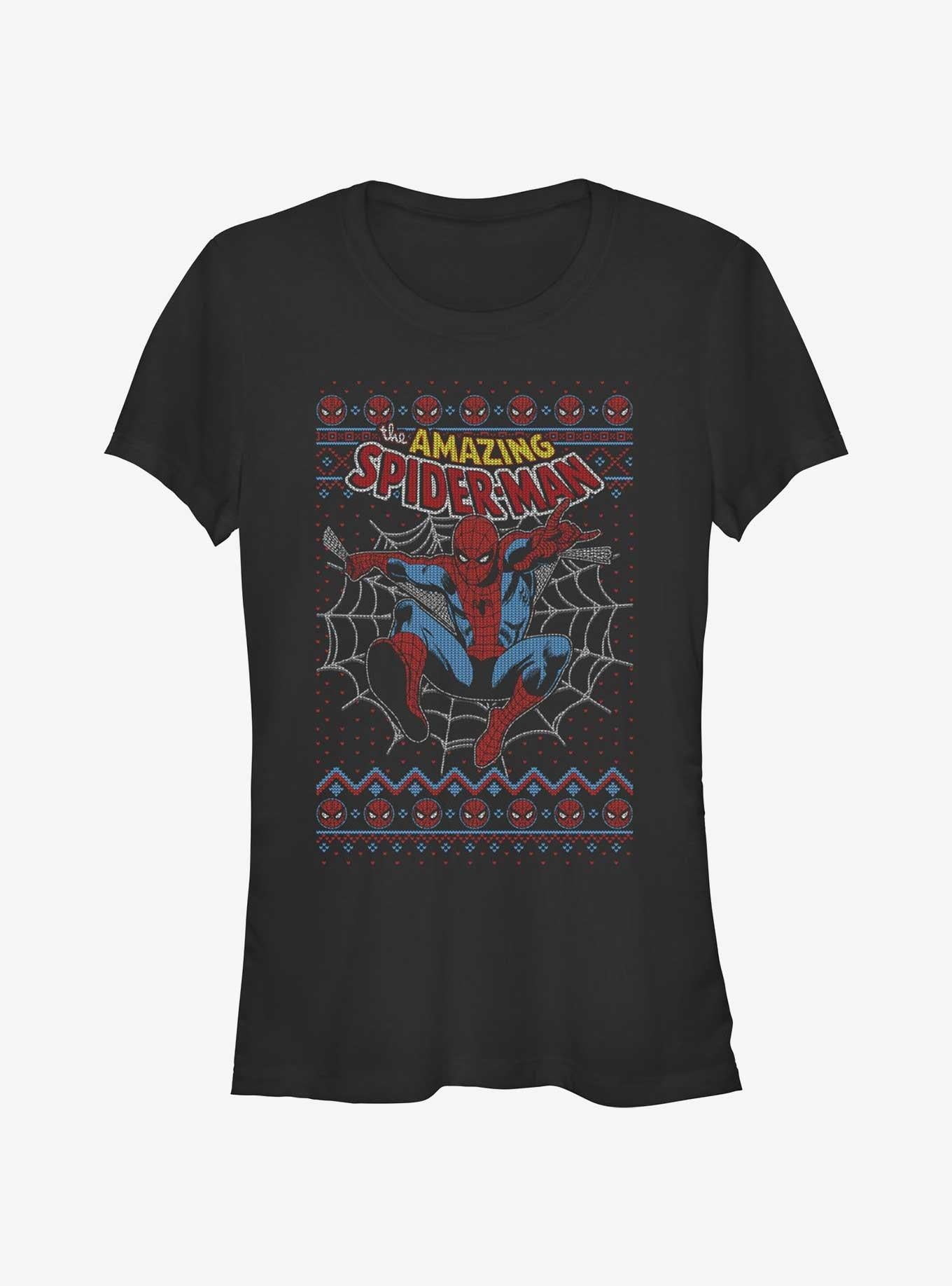 Marvel SpiderMan Web Jump Ugly Christmas Girls TShirt T-Shirt | Vintage Christmas Look | Perfect For Daily Wear