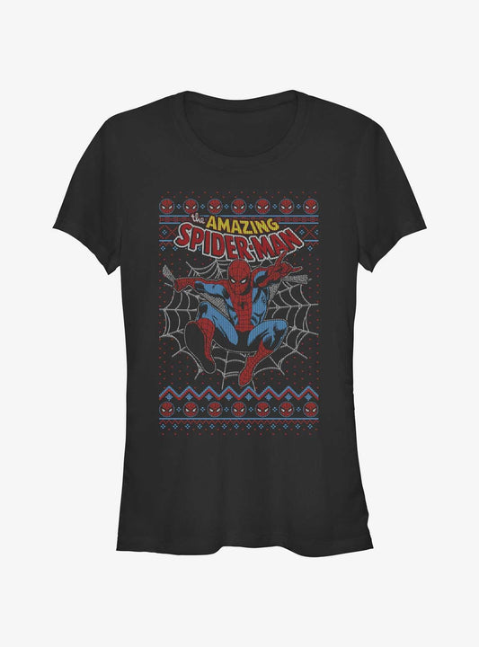 Marvel SpiderMan Web Jump Ugly Christmas Girls TShirt T-Shirt | Vintage Christmas Look | Perfect For Daily Wear