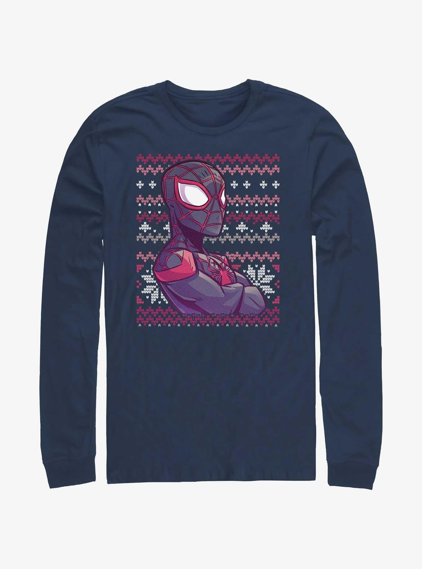 Marvel SpiderMan Miles Morales Ugly Christmas LongSleeve TShirt T-Shirt | Seasonal Must-Have | Trending Festive Apparel