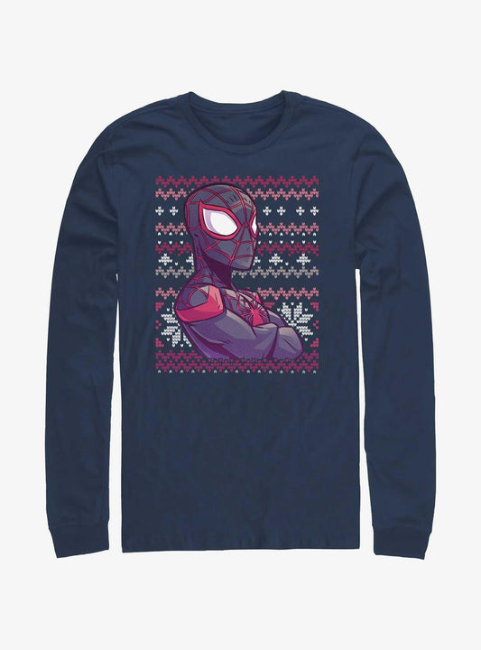 Marvel SpiderMan Miles Morales Ugly Christmas LongSleeve TShirt T-Shirt | Seasonal Must-Have | Trending Festive Apparel