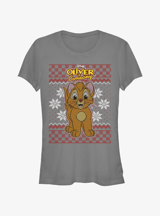 Disney Oliver Company Oliver Ugly Christmas Girls TShirt T-Shirt | Holiday Edition | Trending Festive Apparel