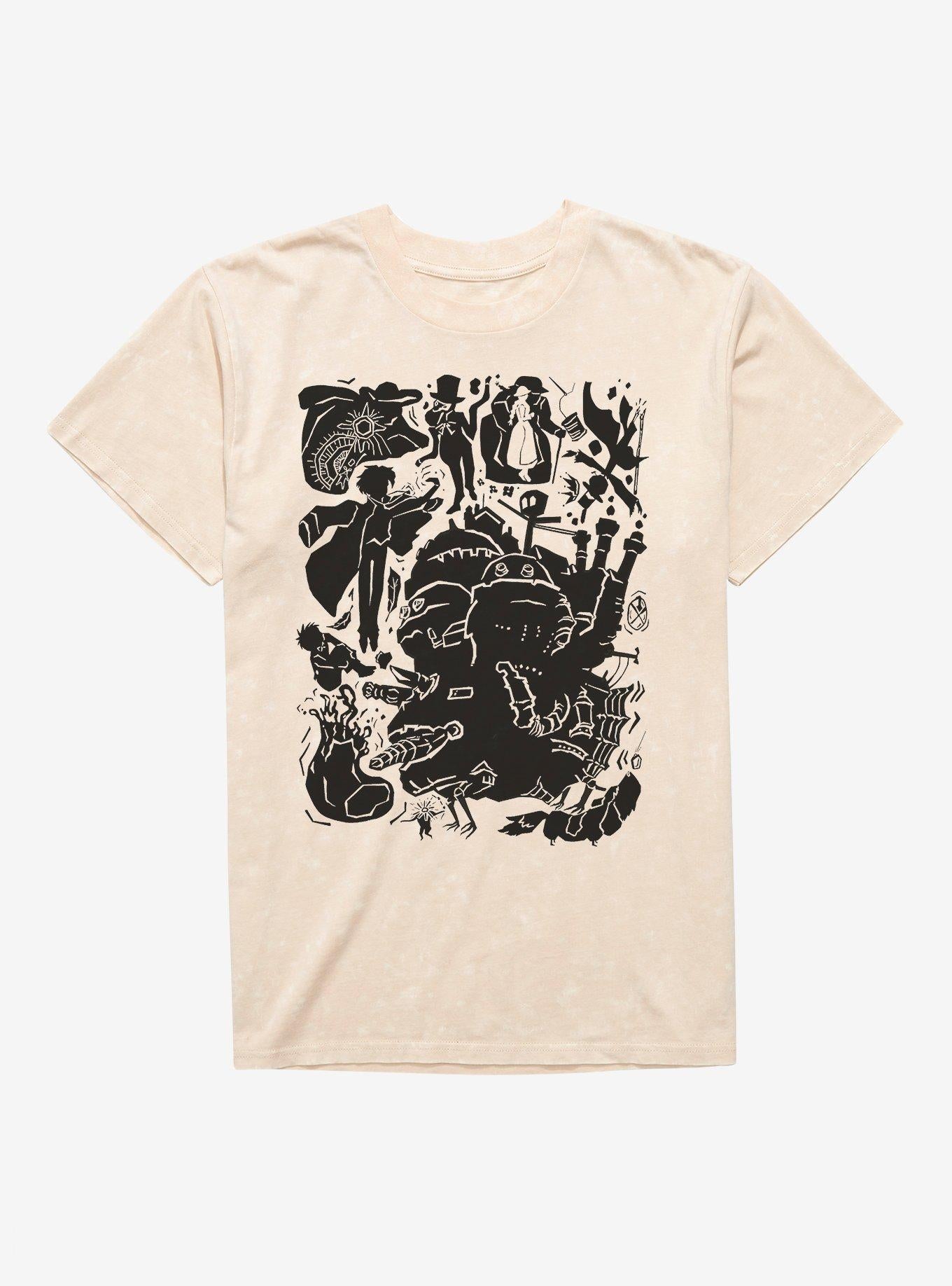 Studio Ghibli Howl's Moving Castle Icons Mineral Wash T-Shirt T-Shirt – Vintage Style Artwork | Perfect for Daily Wear