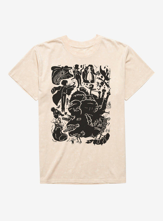 Studio Ghibli Howl's Moving Castle Icons Mineral Wash T-Shirt T-Shirt – Vintage Style Artwork | Perfect for Daily Wear