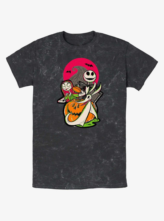 Disney100 Halloween The Nightmare Before Christmas Sally Jack And Zero Mineral Wash TShirt T-Shirt | Fan Favorite Artwork | Perfect Holiday Gift