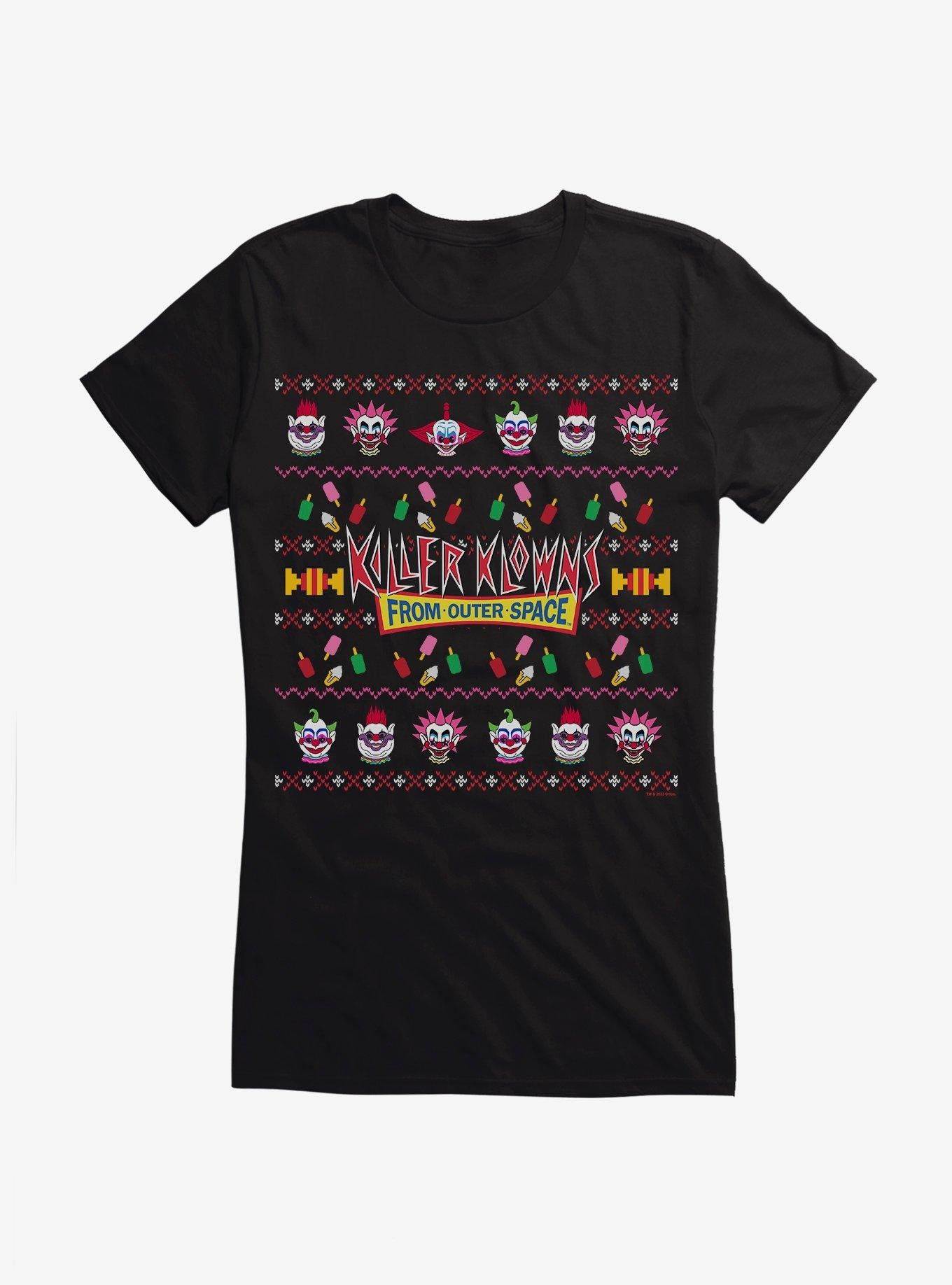 Killer Klowns From Outer Space Ugly Christmas Sweater Pattern Girls T-shirt | Trendy Graphic Tee | Casual Unisex T-shirt