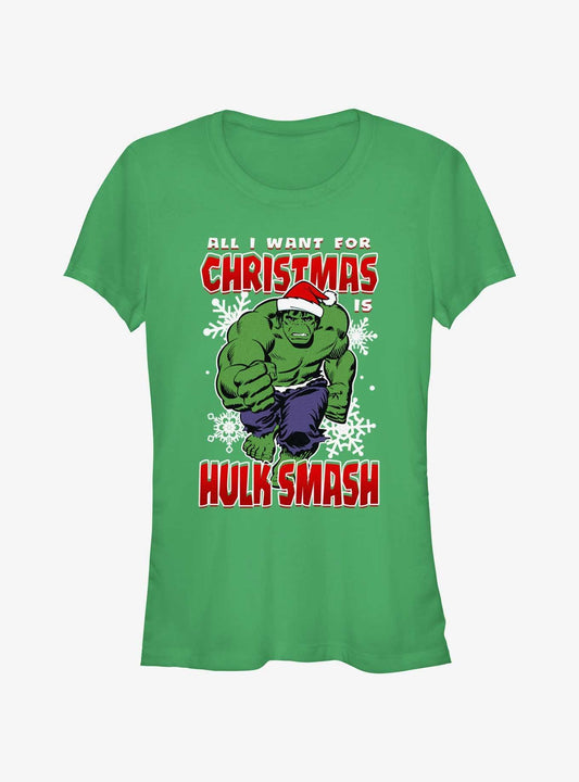 Marvel The Hulk Christmas Hulk Smash Girls T-Shirt T-Shirt – High Detail Graphic | High Demand Item