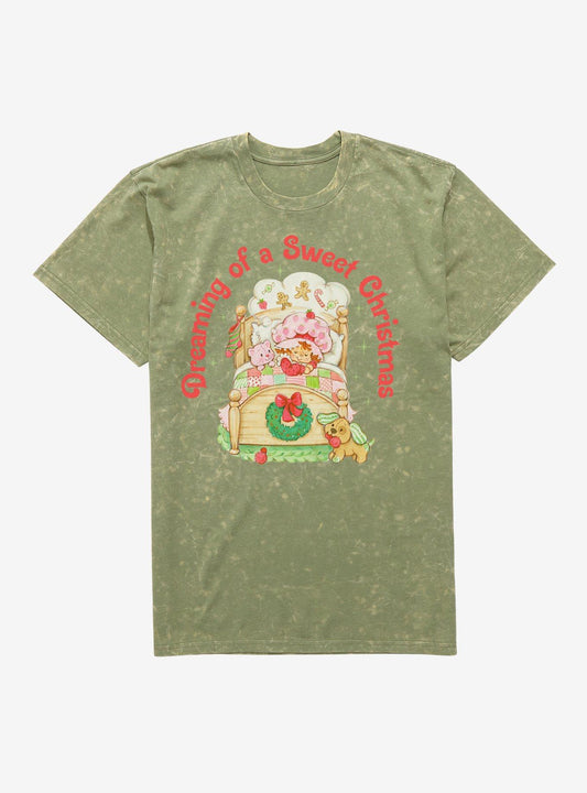 Strawberry Shortcake Dreaming Of A Sweet Christmas Mineral Wash TShirt T-Shirt | Holiday Edition | Perfect Holiday Gift