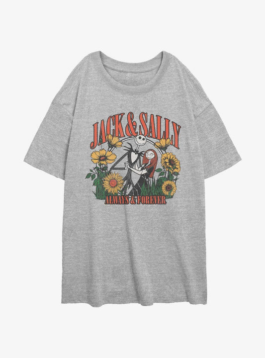 Disney The Nightmare Before Christmas Jack Sally Always Forever Girls Oversized TShirt T-Shirt | Cute Festive Style | Perfect For Daily Wear
