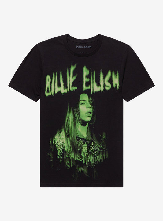 Billie Eilish Green Jumbo Portrait Boyfriend Fit Girls TShirt Graphic Tee | Graphic Tee | Unisex Shirt | Premium Quality Apparel