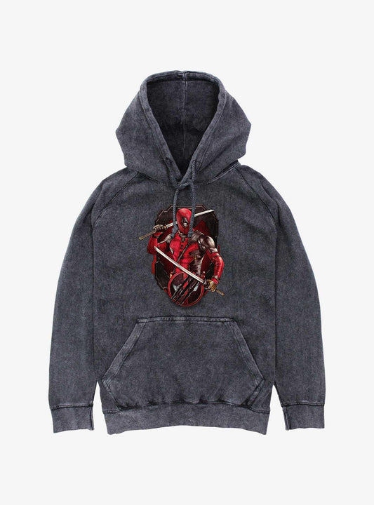 Marvel Deadpool & Wolverine Deadpool Pose Badge Mineral Wash Hoodie
