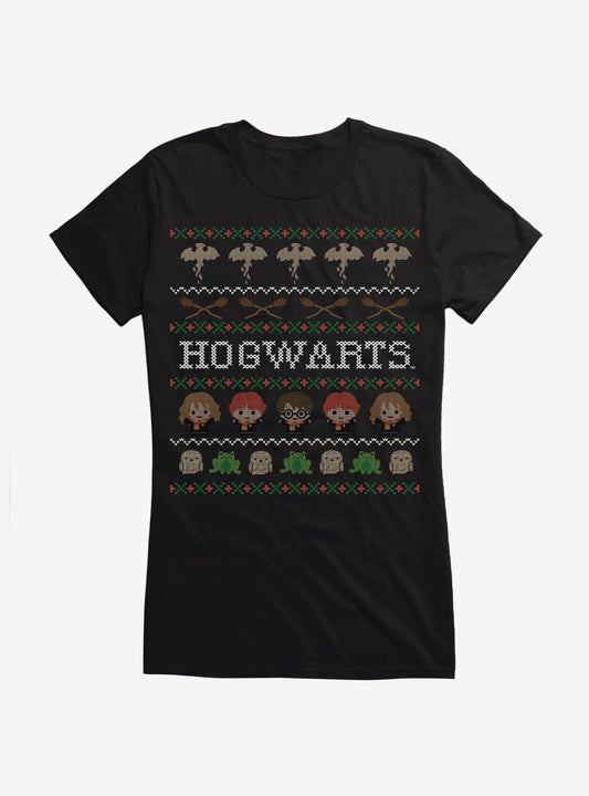 Harry Potter Hogwarts Ugly Christmas Pattern Girls TShirt T-Shirt | Best-Selling Design | Limited Christmas Style