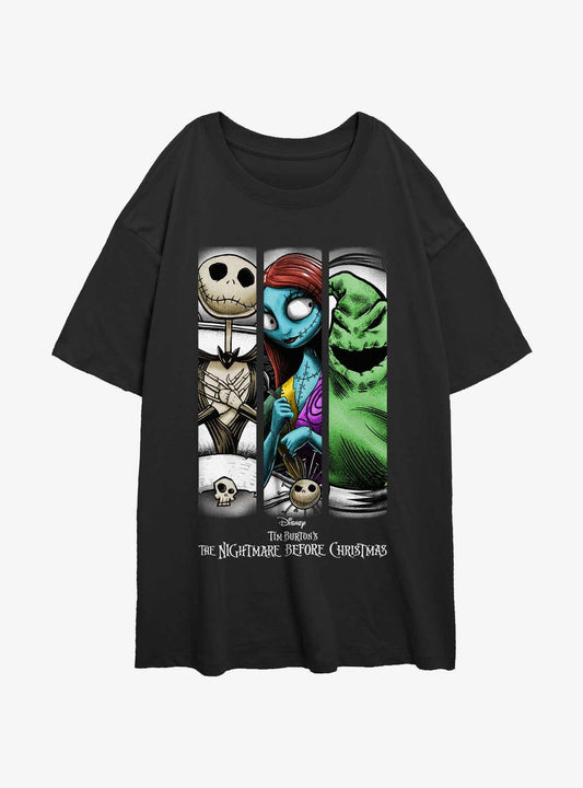 The Nightmare Before Christmas Group Grid Girls Oversized TShirt T-Shirt | Vintage Christmas Look | Trending Festive Apparel